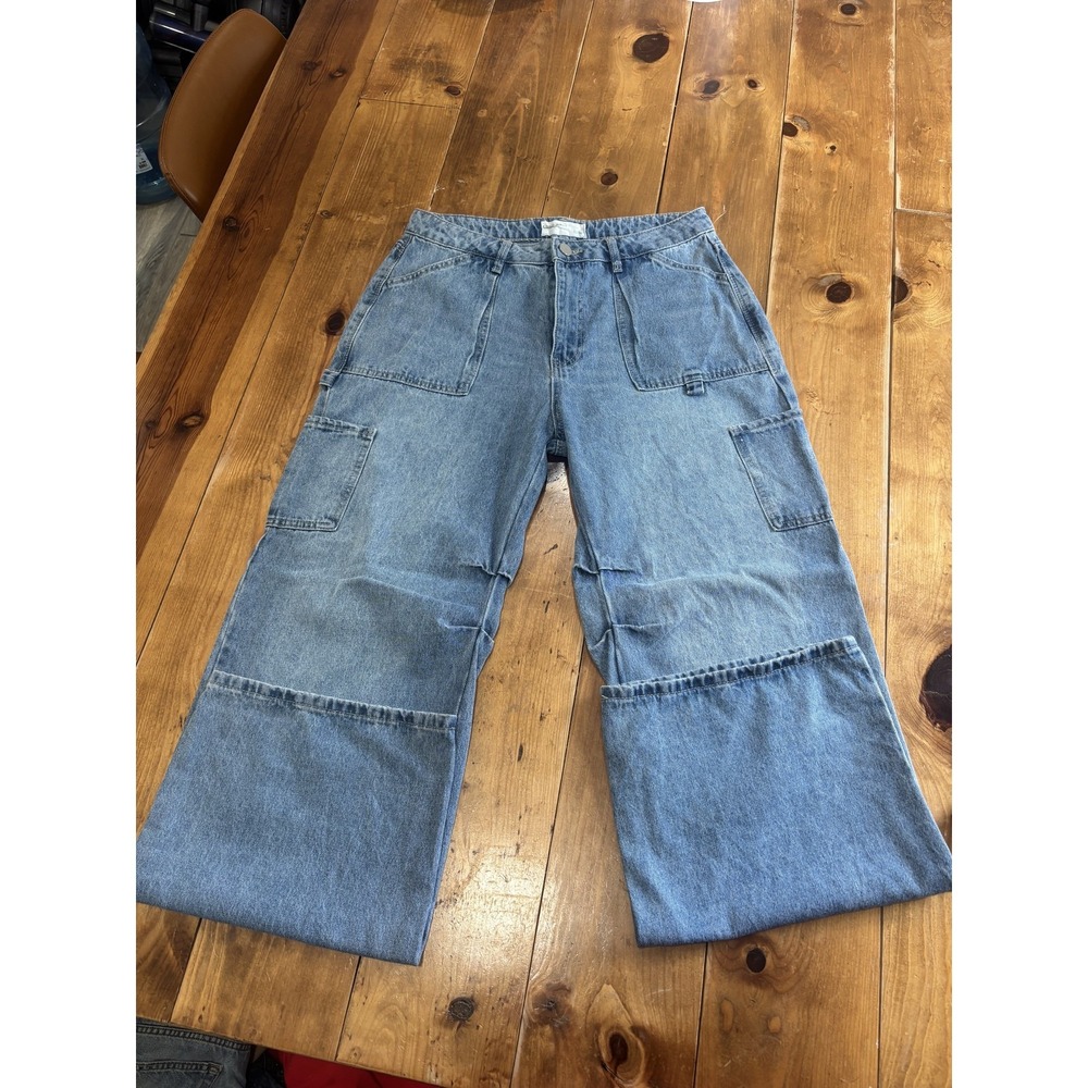 Hanjara Women's Size 11/29 Light Wash Wide Leg Cargoβ Jeans Y2K Style